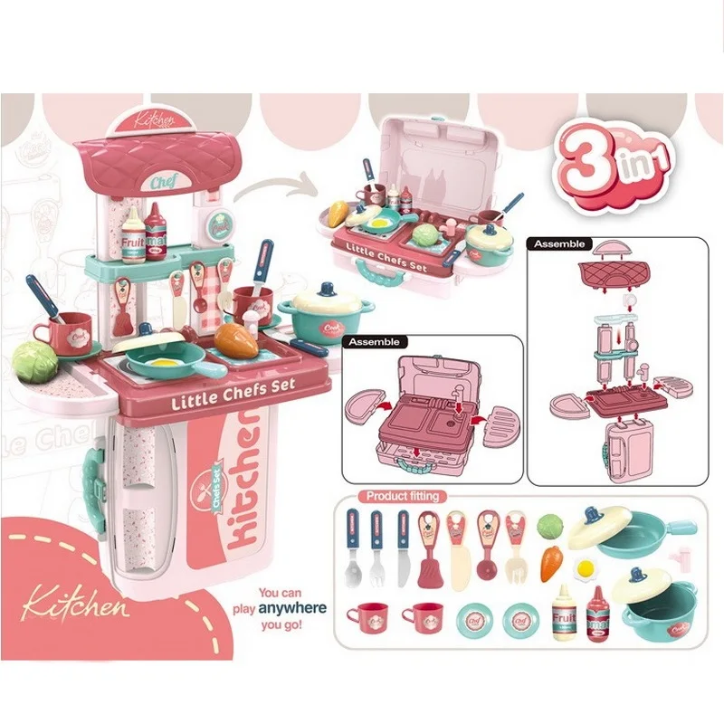 3IN1Kitchen Toys Simulation Utensils Food Cookware Pot Pan Kids Pretend Toy Play Toy Box Set For Girls Children New Gifts