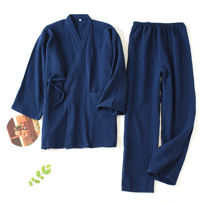 silk pajamas 2021 Japanese Kimono Set 100%Cotton Pajamas Two-piece Couple Yukata Loose Men's And Women's Sweat Steaming Suit Home Service Set cotton pjs Pajama Sets
