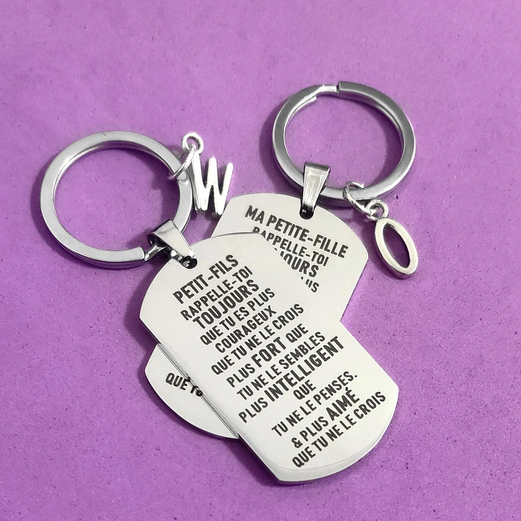Moschettone Per Chiavi Petit-Fils Ma Petite-Fille Compleanno Portachiavi In Acciaio Inossidabile Ornamenti Creativi Regali 26 Lettere Matrimonio Fai D