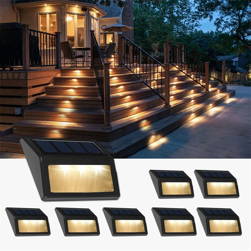 Solar Stair Lights Outdoor Waterproof LED Solar Powered Deck Step Lamp for Patio Garden Backyard Pathway Outside Wall Lighting 40 40 57cm iron frame gas bottle storage rattan side table brown gradient for patio deck garden backyard