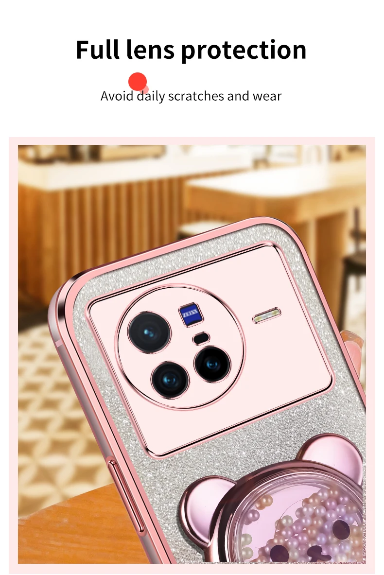 Coque de téléphone avec support à paillettes, ours mouvant, pour X 80, 60, 90, X60, X80, X21, X90, X23, X27, Vivo S7, S17, S16, S15, S12 pro_voghion.com
