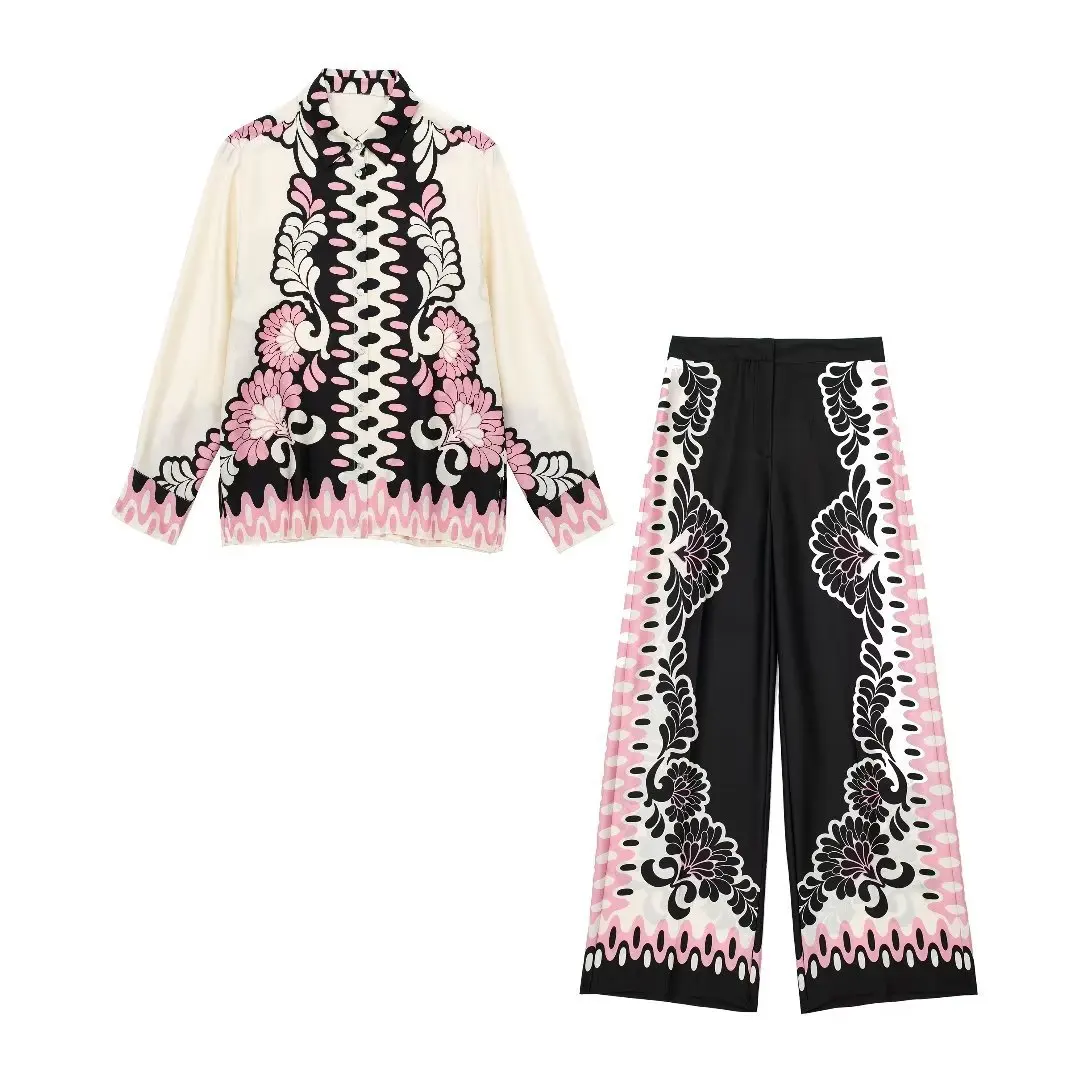 

Пижамный комплект 2024, рубашка с длинным рукавом и принтом, женский брючный костюм, однобортный домашний костюм из 2 предметов, женские повседневные Бриджи 2024