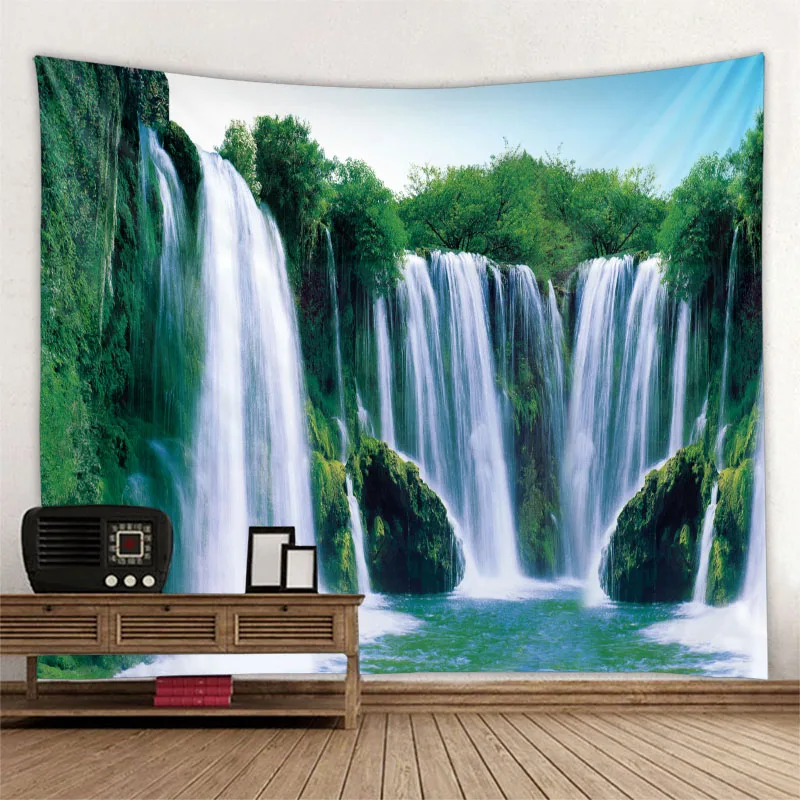 

Beautiful natural landscape Large tapestry Forest waterfall Bohemian wall Art decoration blanket Home background cloth bedspread