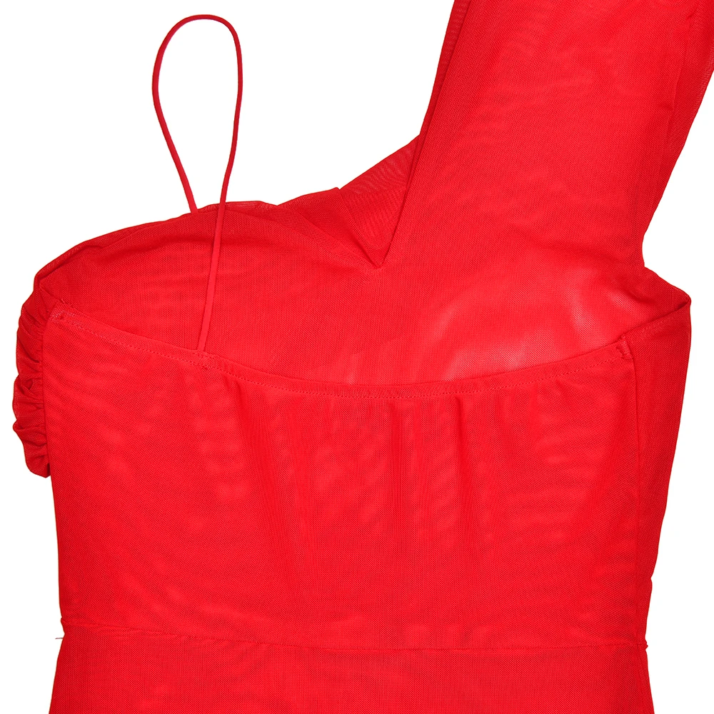 Elegant Single Shoulder Mesh Double Layer Bodycon Party Club Evening Dress Sexy Backless Vestido Autumn/Winter Clothing