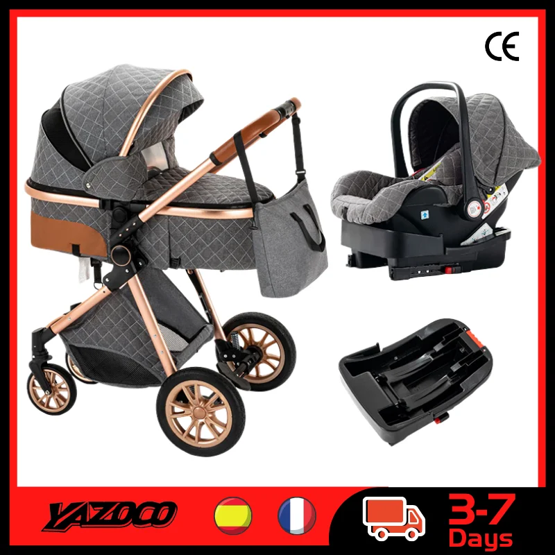 Luxurious Baby Stroller 3 in 1 Portable Travel Baby Carriage Folding Prams  High Landscape Aluminum Frame Car for Newborn Baby