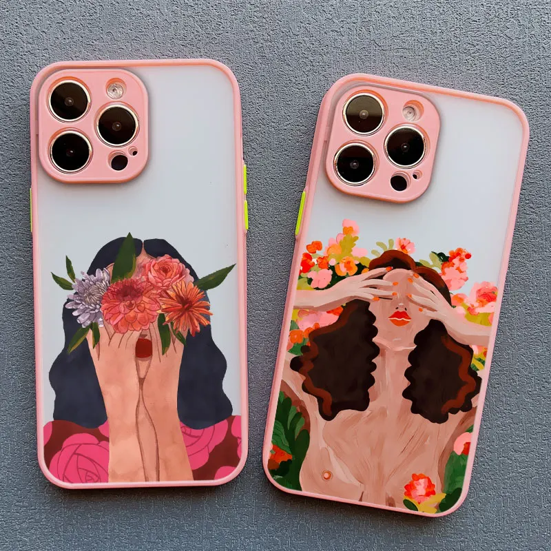Ölgemälde Blumenmädchen Handyhülle für iPhone 15 12 11 13 14 Pro Max Mini X XS XR 15 14 7 8 Plus stoßfeste durchscheinende Abdeckungen – Detail 16