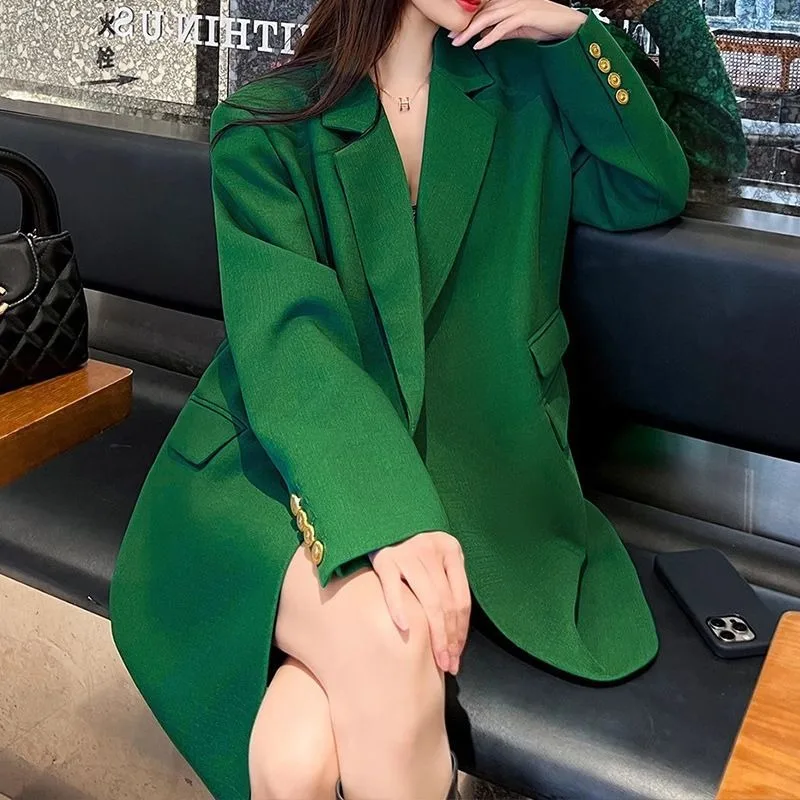 

Spring New Large Size Female Clothing Korean Style Fashion Leisure Women Suit Jacket Loose Mid-Length Sense of Design Blazers