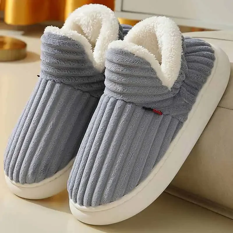 

Plush Cotton Slippers Couples Slippers Solid Color Snow Boots Indoor Winter Home Shoes Lightweight Non-slip Zapatillas De Casa