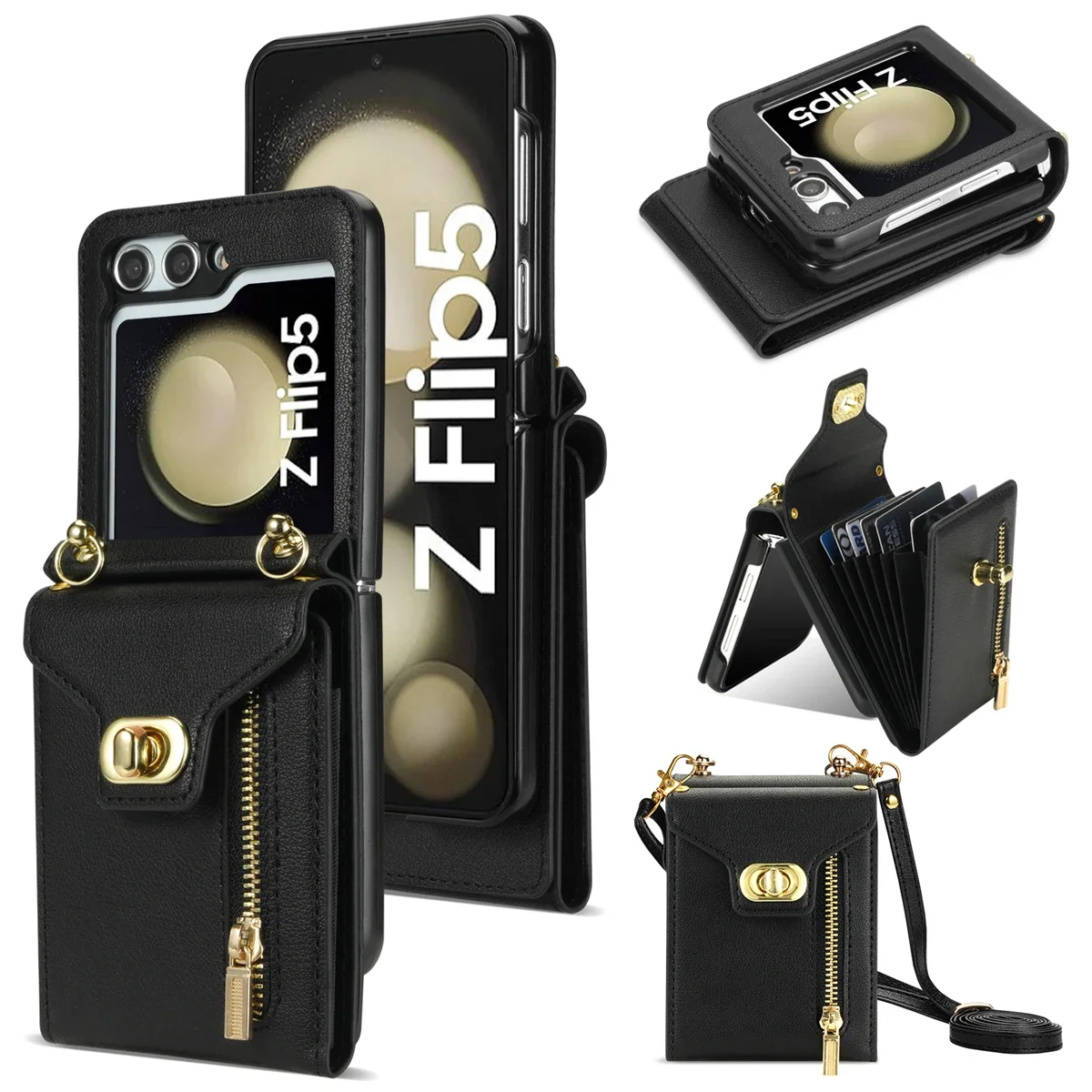 Zipper Wallet Crossbody Phone Case with Card Holder and Leather Cover