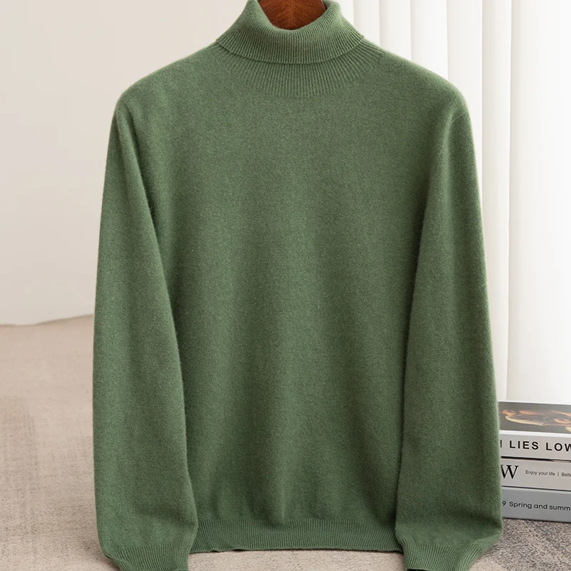 Men's Turtleneck 100% Merino Wool Sweater Men 2024 Autumn and Winter Large Size Loose Knitted Sweater Keep Warm Top Men Jumper 4