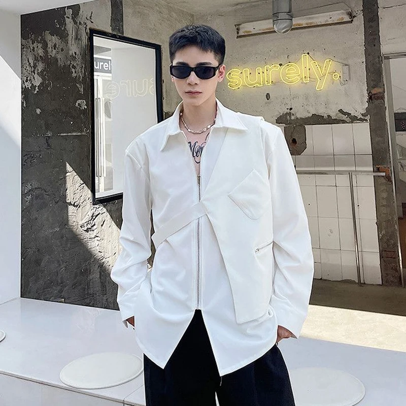 Simplicity Loose Solid Turn-down Collar Handsome Spring Summer Long Sleeve Shirts Man Men\'s Clothing Zipper Streetwear Casual