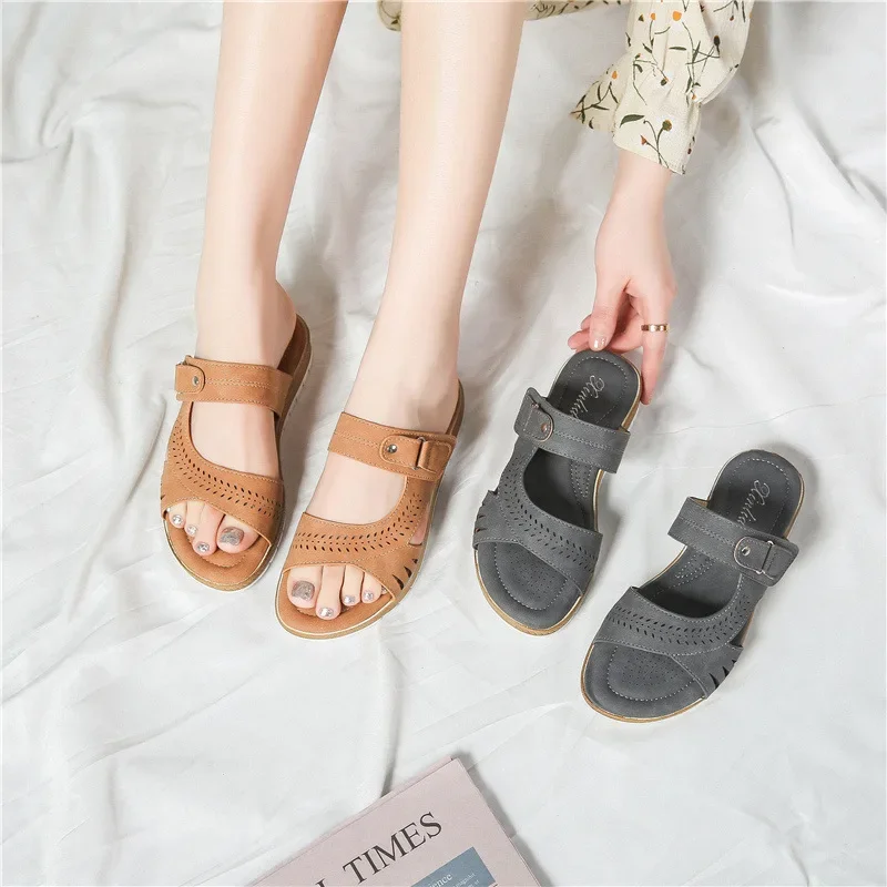 

Сандалии женские с круглым носком, богемные дышащие Нескользящие, Повседневные Удобные босоножки на плоской подошве, лето 2023