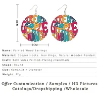 SOMEHOUR Inspried Sayings Print Wooden Drop Earrings For Women Treat People With Kindness Life Is Good Handmade Loops Dangle 2