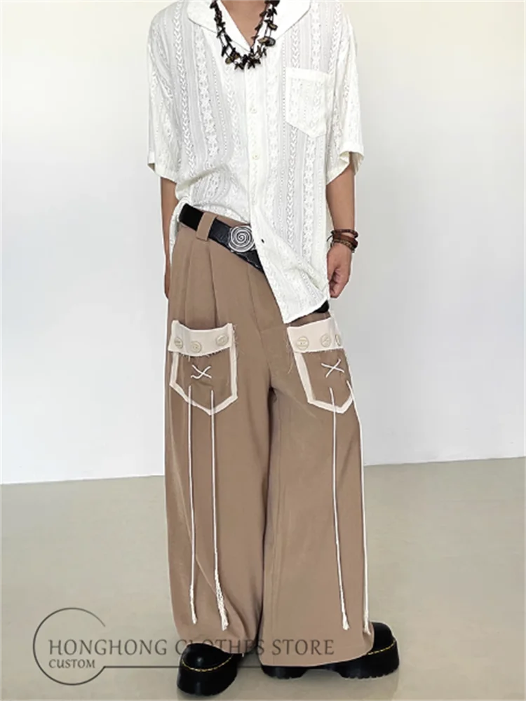 Vintage design with pocket fringe dress pants with unisex high style loose culottes