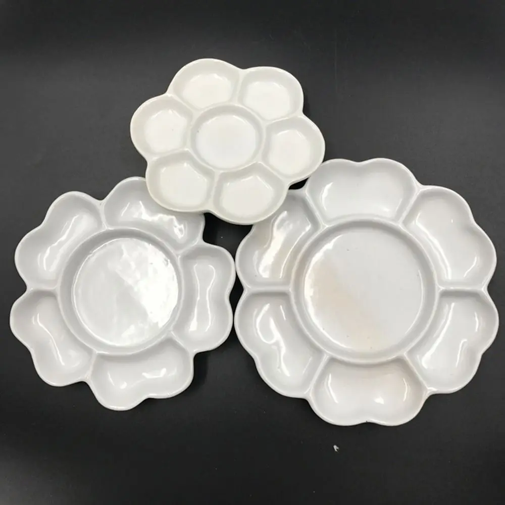 

Ceramic Paint Palette Tray White 6/7 Grid Porcelain Palette Flower Shaped 3 Size Plum Blossom Paint Plate Watercolor Dish