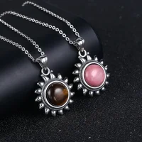 Collier en argent Sterling 925 avec améthyste Labradorite naturelle, collier Vintage en forme de soleil, cadeaux, bijoux fins pour femmes et hommes 5