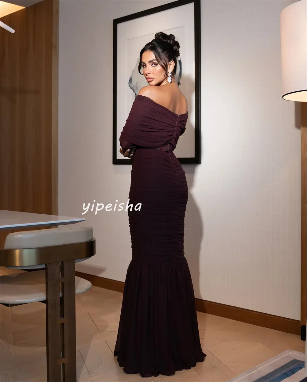 Quinceanera Dresses Fashion Sexy Chiffon Pleat Ruched Mermaid Off-the-shoulder Long Dresses Chinese Style Matching