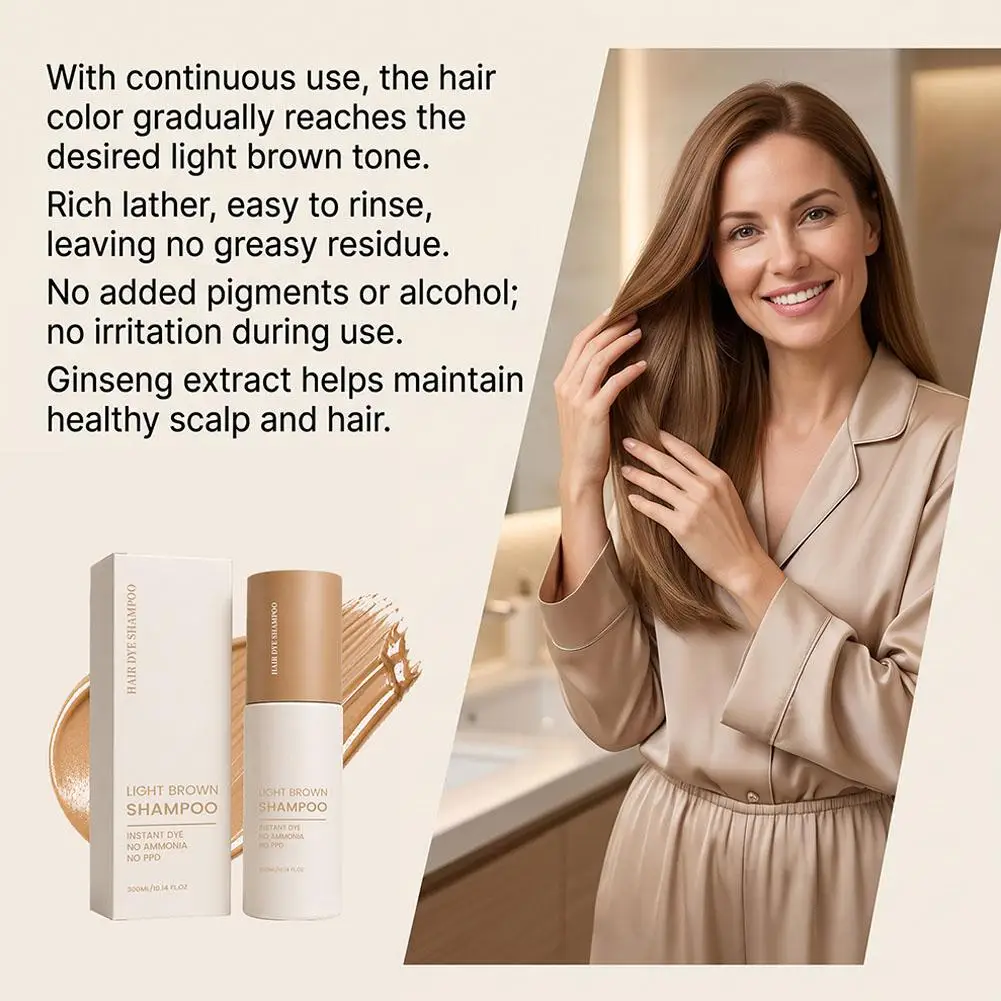Natural Professional Hair Color Shampoo - Ammonia & PPD-Free Instant Brown Dye, 300ml