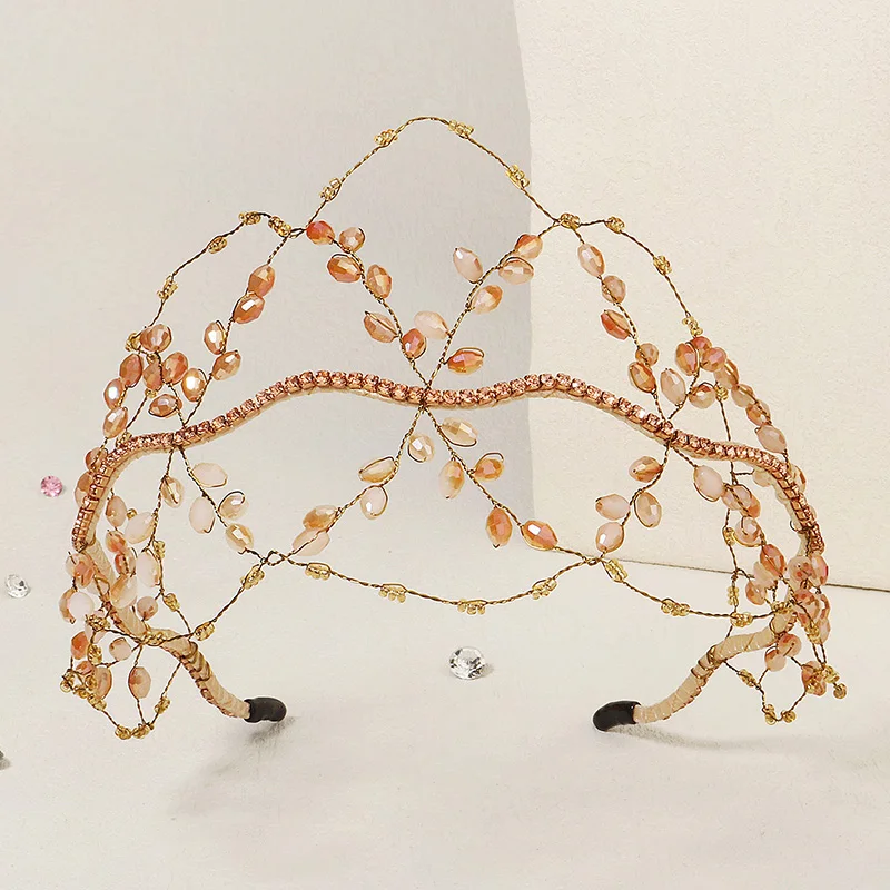 Handmade Crystal Crown Headband Bridal Wedding Hair Accessories  Tiaras and Crowns for Women Bride Hair Jewelry Party Gift