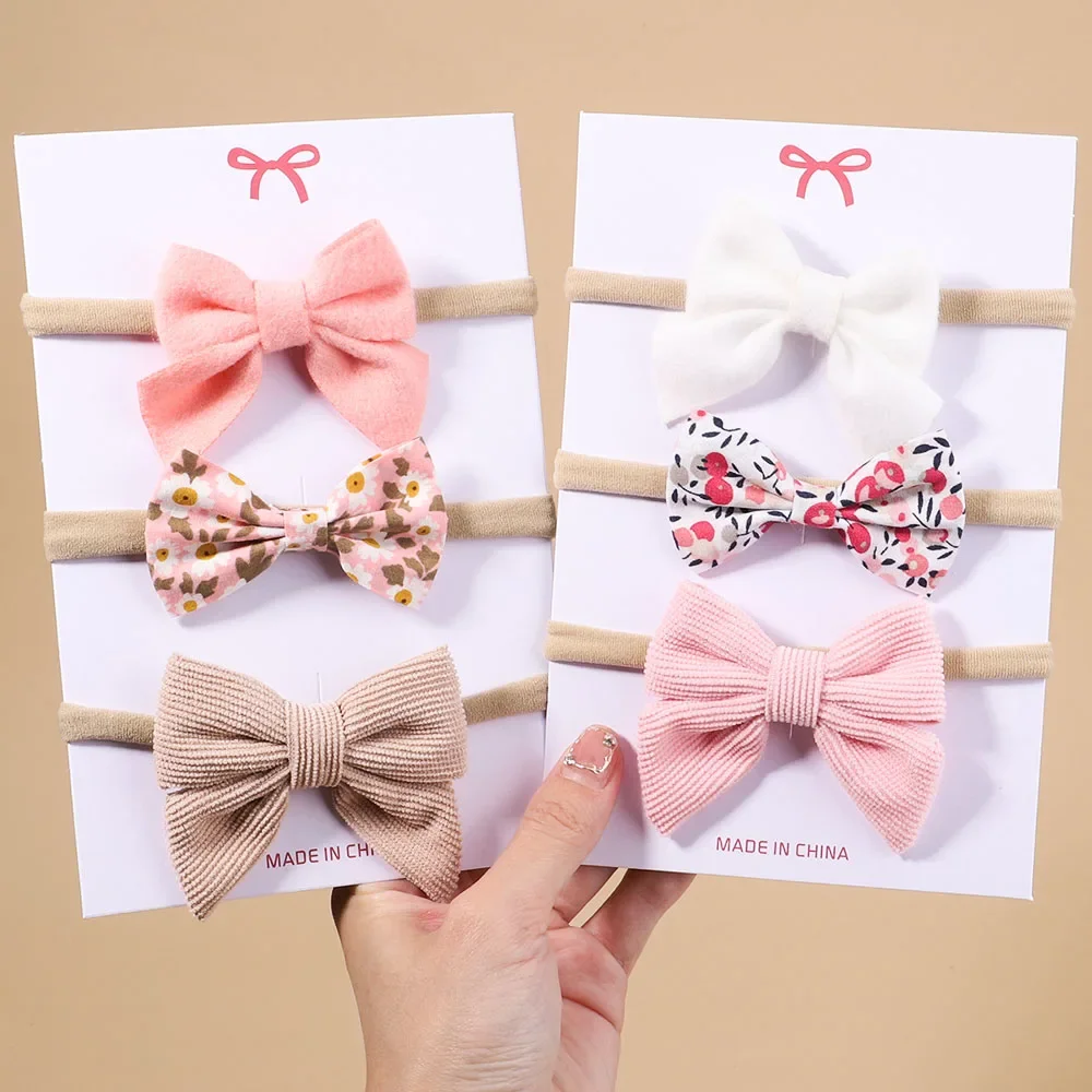

3Pcs/Set Baby Sweet Print Bow Headbands for Girl Newborn Soft Elastic Hair Band Nylon Band Infant Headwear Baby Hair Accessories