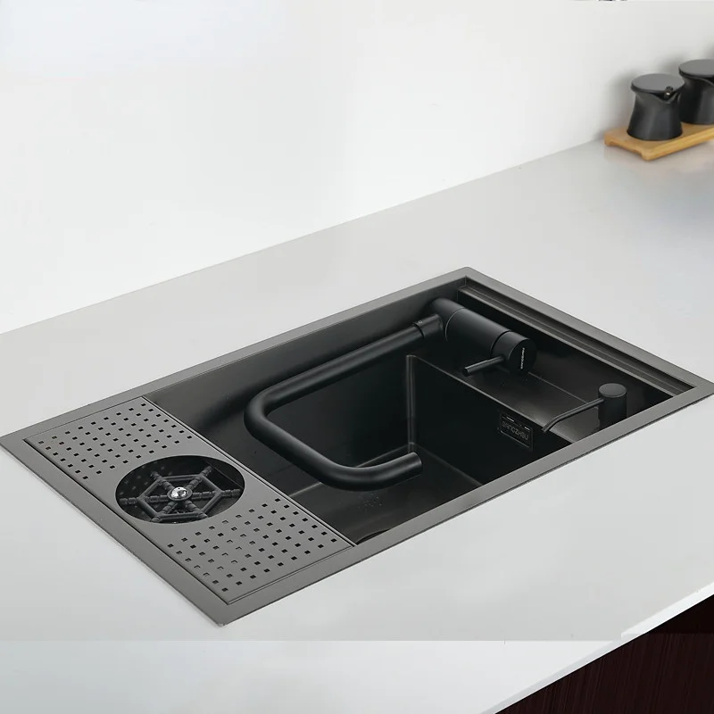 

Black Hidden Nano Kitchen Sink Stainless Steel Dish Basin Bar Counter Set