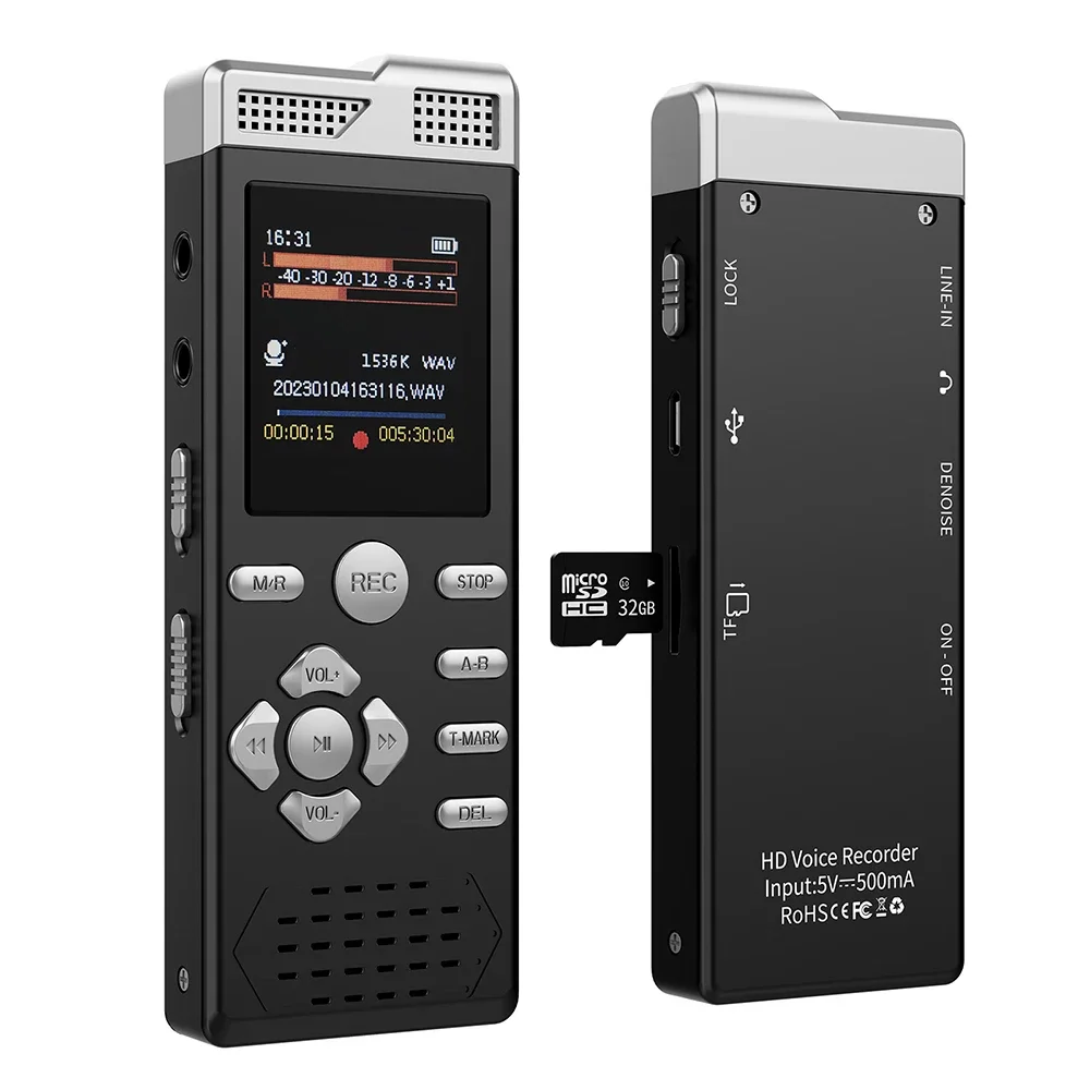 

J26 Voice Activated Dual Mic Recording Password Protection Line-in Player External Function Voice Recorder MP3 Player Dictaphone