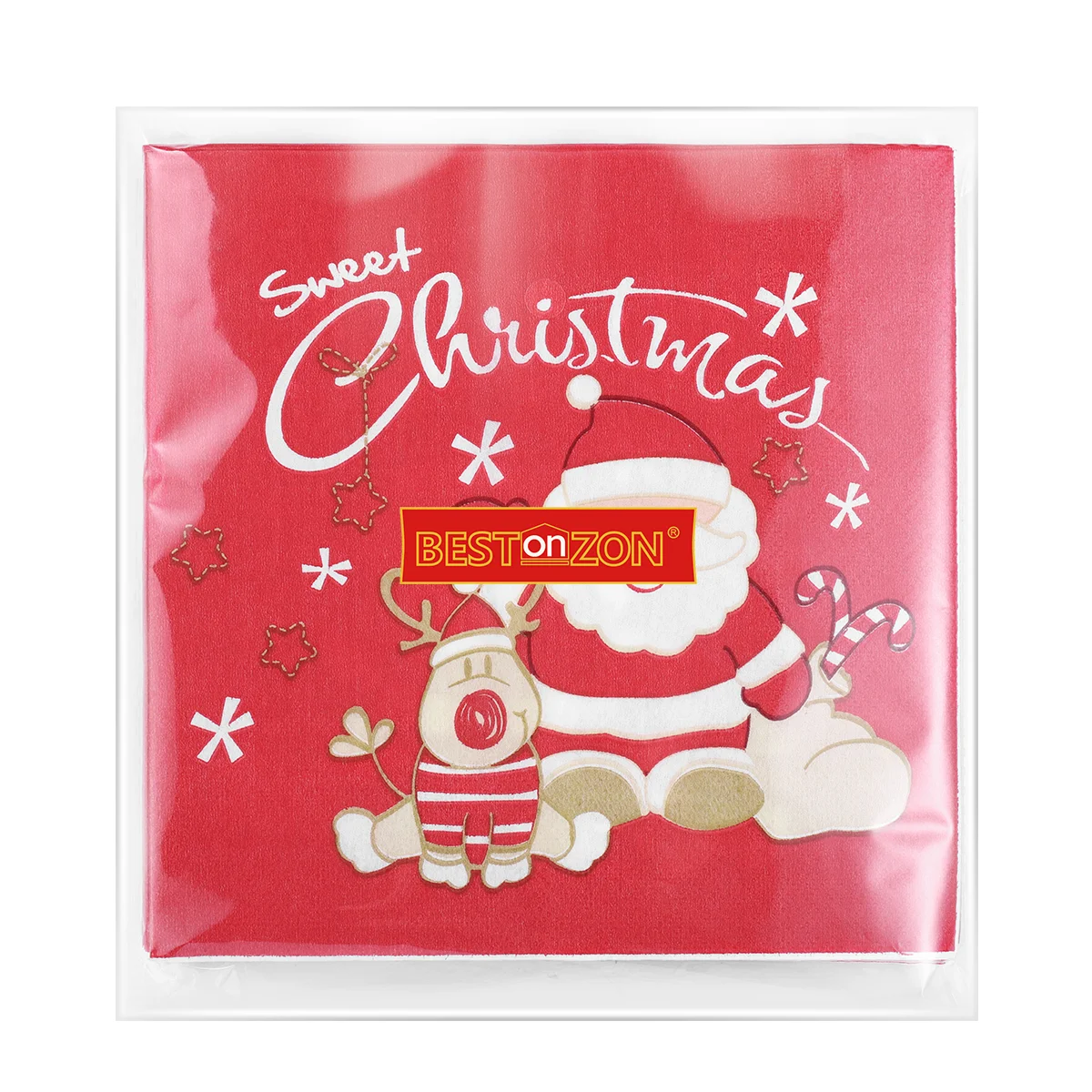 BESTONZON 20PCS Printed Christmas Napkins Santa Claus Pattern Wood Pulp Tissue Dinner Napkins Xmas Party Favors Supplies