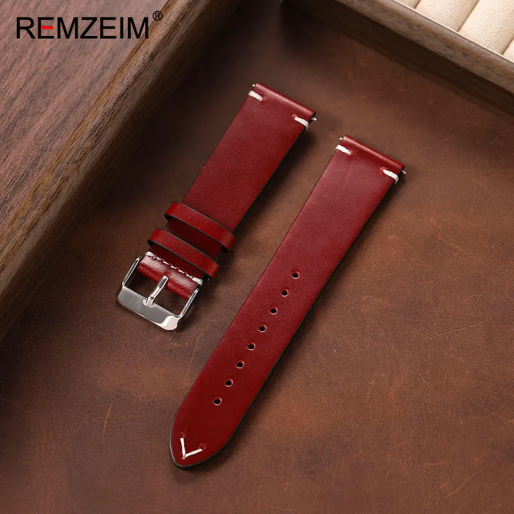 Vintage Oil Wax Leather Watch Band - Quick Release Men's Wrist Strap, Classic Style