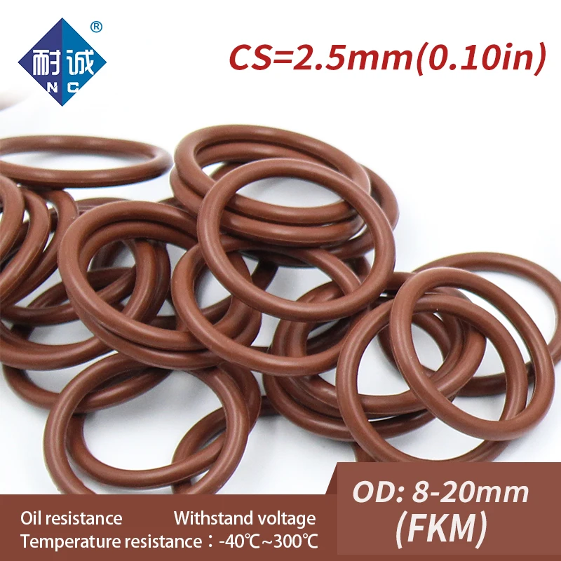 5 개/몫 불소 고무 링 갈색 FKM Oring 씰 OD8/9/10/11/12/13/14/15/16/17/18/19/20*2.5mm O-링 씰 링 가스켓 오일