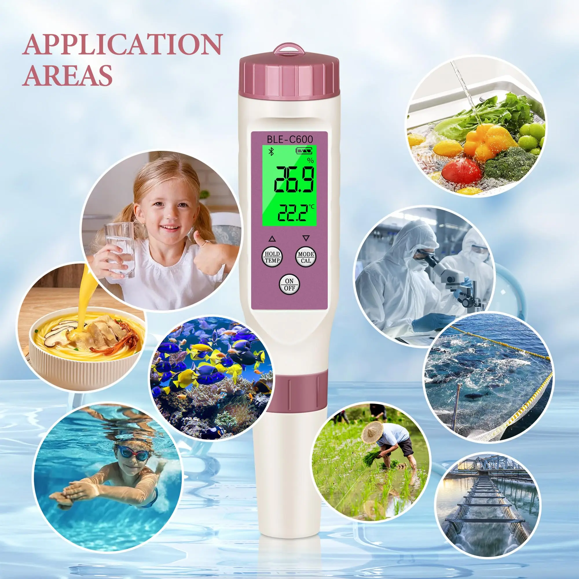 Digital PH Meter PH/TDS/EC/ORP/S.G/Salinity/Temp 7in1,High Accuracy Water Quality Tester for Pool Spa Tank Aquarium