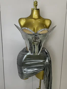 2025 Sparkly Gold Sequin Sexy Top Two Pieces Set Women Celebrate Party Birthday NightClub Performance Dancer Show Stage Outfit 1