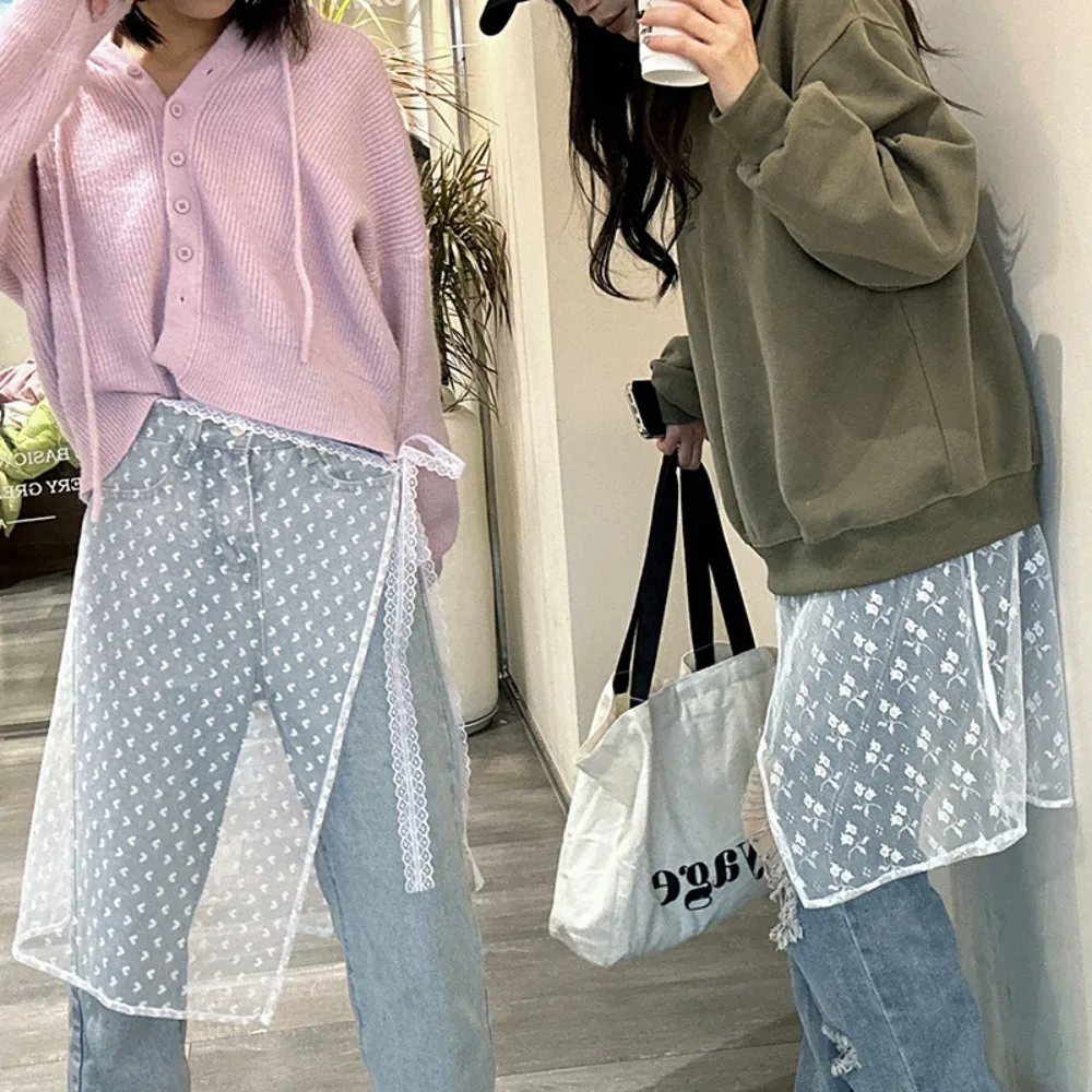 Women Skirt Fashion Lace Splicing Harajuku Skirt Lace Layered Lace-up Lap Over Skirts Apron Bandage Skirt