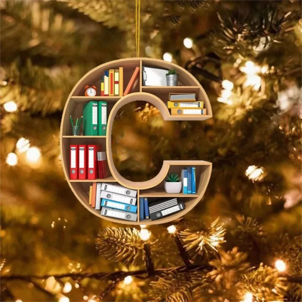 

Personalized 26 Letter Bookshelf Pendant Letter Decoration Bookcase Pattern Christmas Tree Decoration Acrylic Hanging Ornament