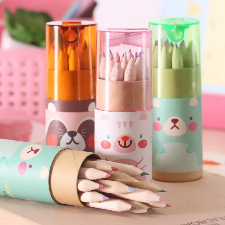 12 colors / box Cute HB mini small bear color pencils children kids art  painting tool school supplies stationery