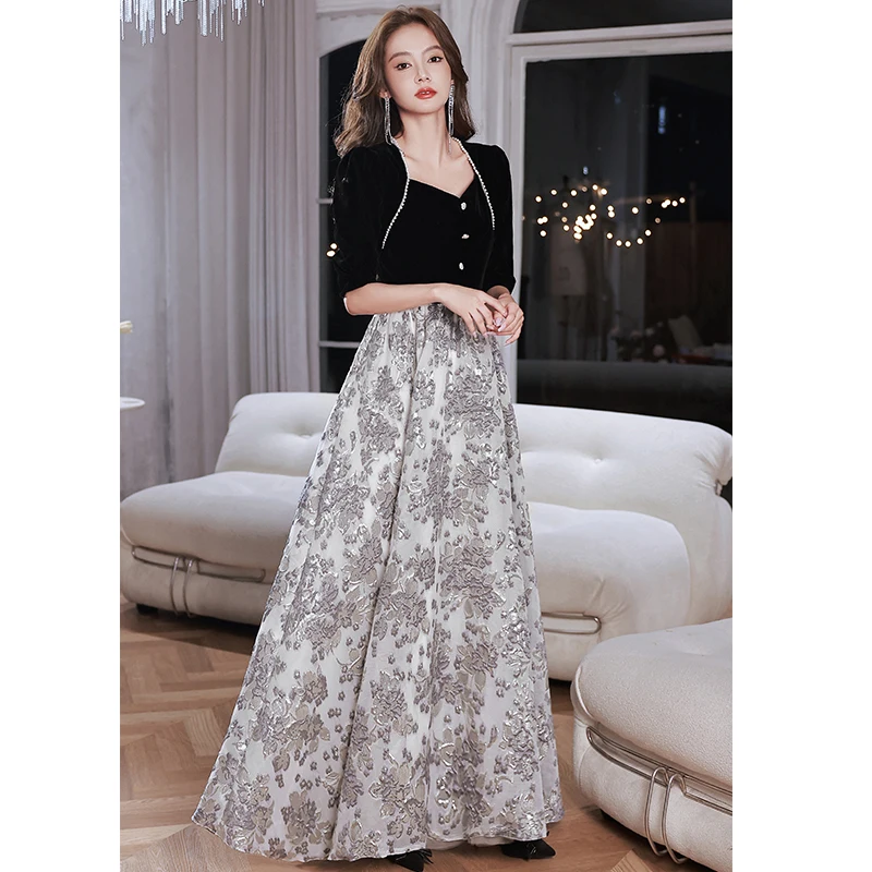

Elegant Women Evening Dresses Long For Wedding Party A-Line Floor-Length Formal Occasion Dresses With Sleeves