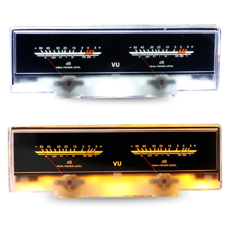 Double Pointer VU Meter 5W-50W Stereo  Amplifier Board DB Sound Level Indicator White Yellow Light High Drop Shipping