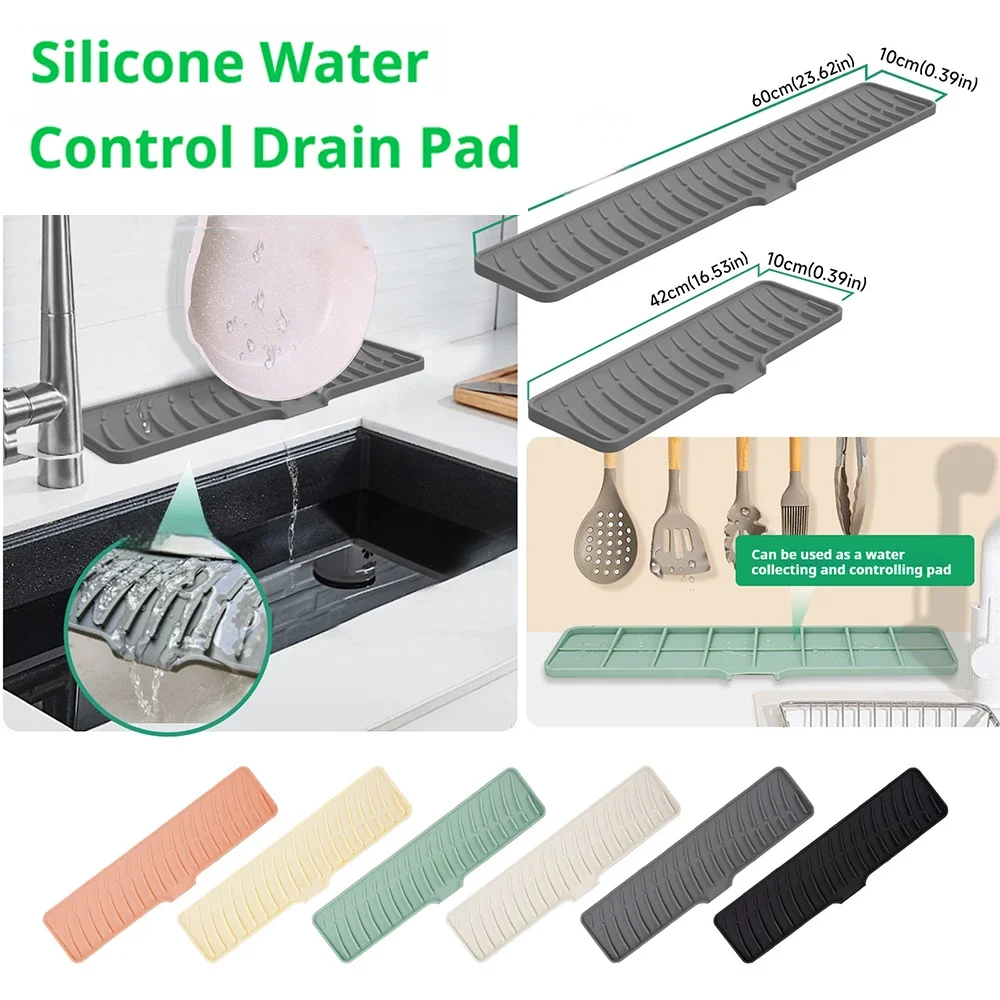 Kitchen Bathroom Faucet Silicone Mat Anti-Slip Sink Drain Mat Slope Diversion Drainage Mat Tableware Drying Protection Mat