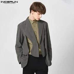 INCERUN 2024 Men Blazer Open Stitch Lapel Long Sleeve Hollow Out Casual Suits Men Streetwear Solid Color Fashion Irregular Coats