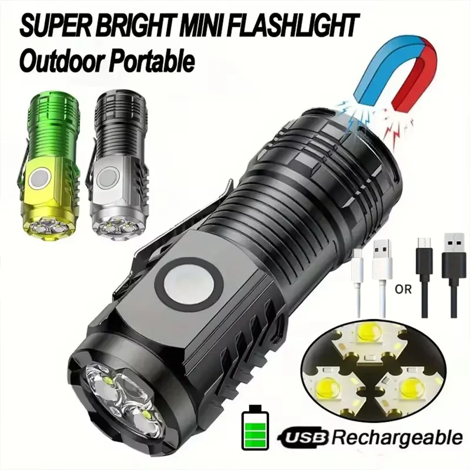 1500 Lumens Rechargeable Pocket Flashlight - Triple Core LED With Tail Magnet & Clip