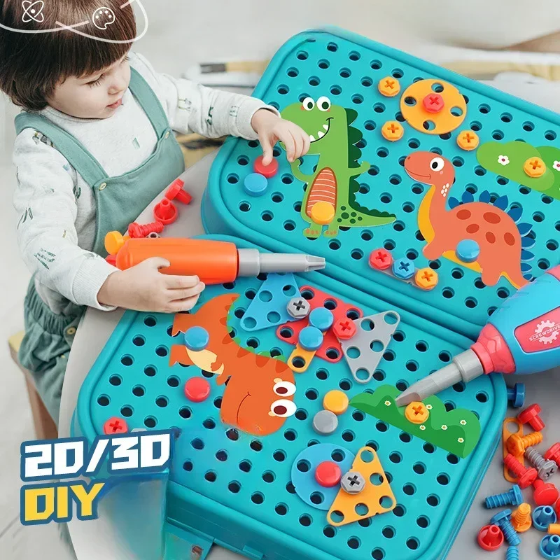 Children Toys Tool Set Electric Drill Screw Nut 3D Puzzle Toys Pretend Play Repair Tool Box Drilling Assembly Educational Toys 2