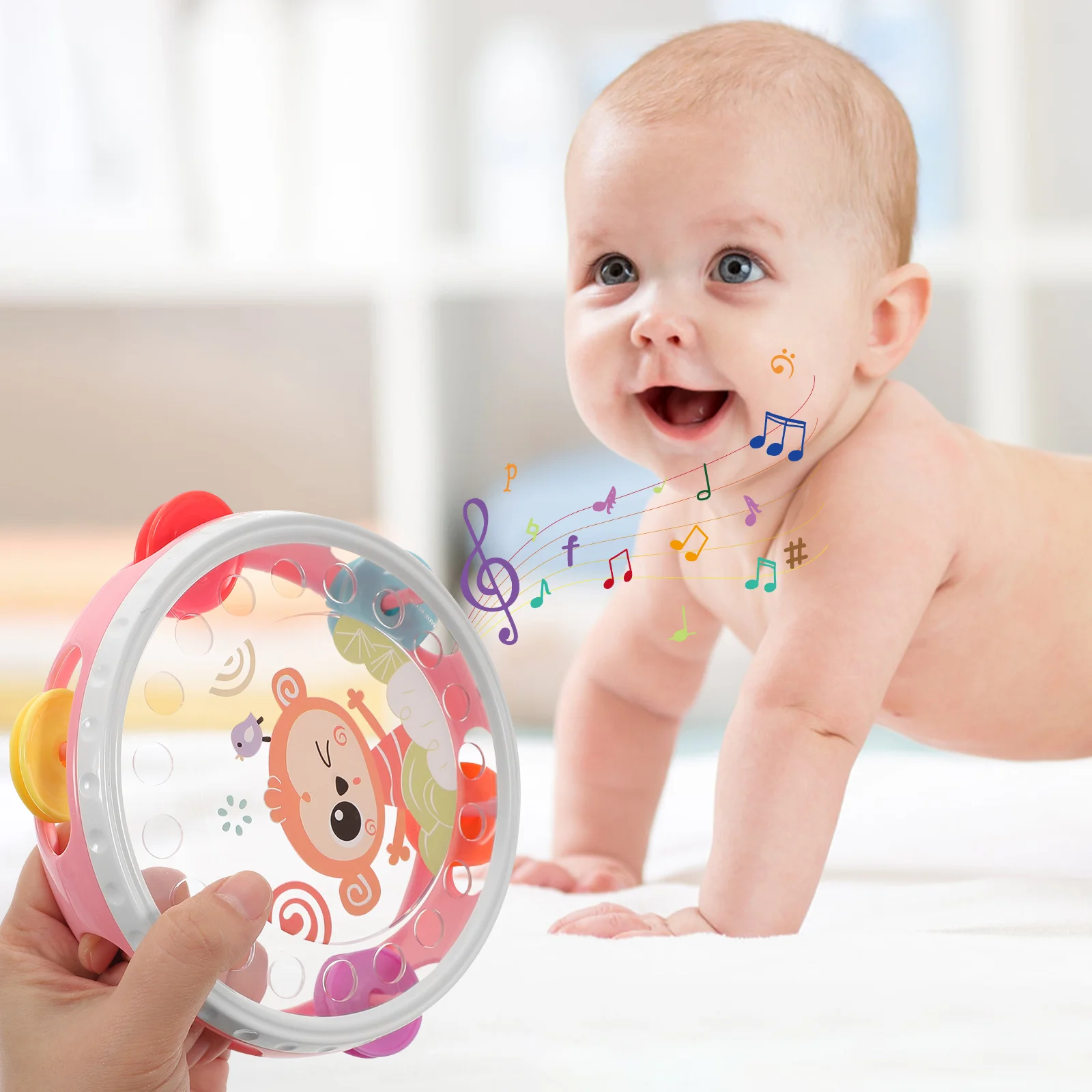 Plastic Hand Tambourine Kids Cartoon Helper Clapping Instrument for Children Party Games Lightweight