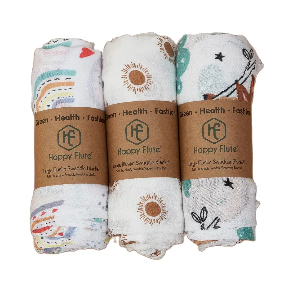 HappyFlute New 3Pcs Set 2layer Bamboo Cotton Soft Muslin SKIN-Friendly Swaddles Newborn Wrap Infant Baby Blankets