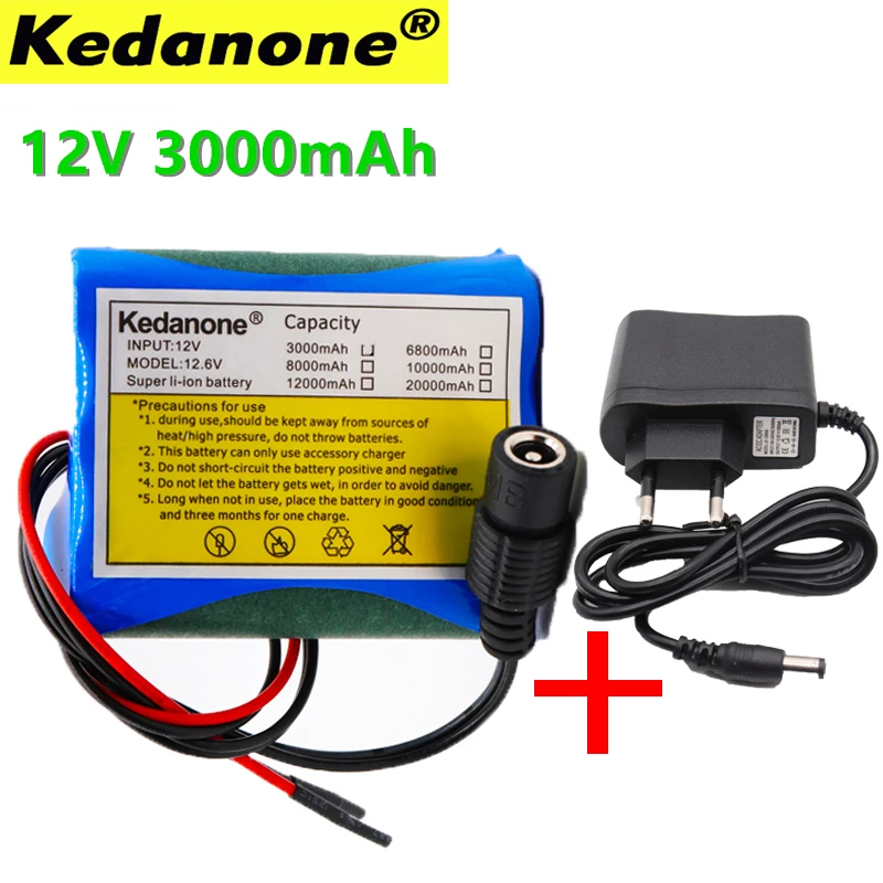 Литий-ионный аккумулятор KEDAONE 12 В 3000 мА · ч 18650 постоянный ток подходит для камеры