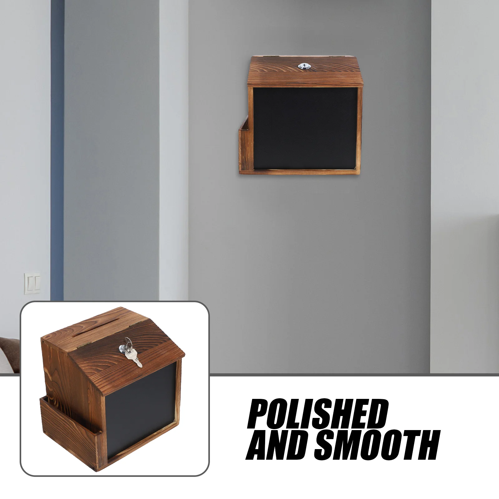 Wall Mount Suggestion Box Secure Locking Donation Box Wooden Mailbox Blackboard Money Saving Versatile Usage Comment
