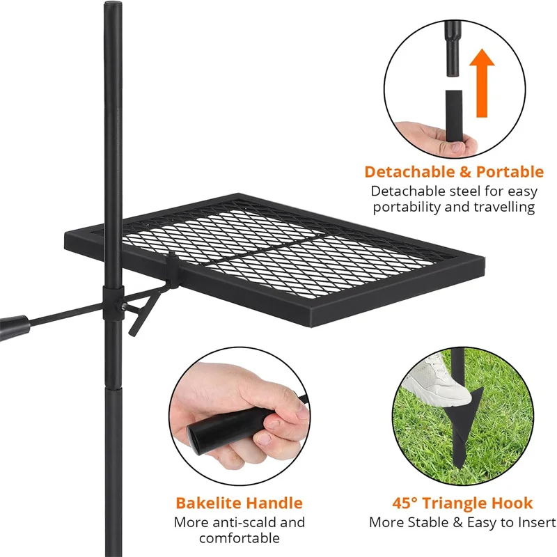 Heavy Duty Stainless Steel Swivel Campfire Grill Grate 3