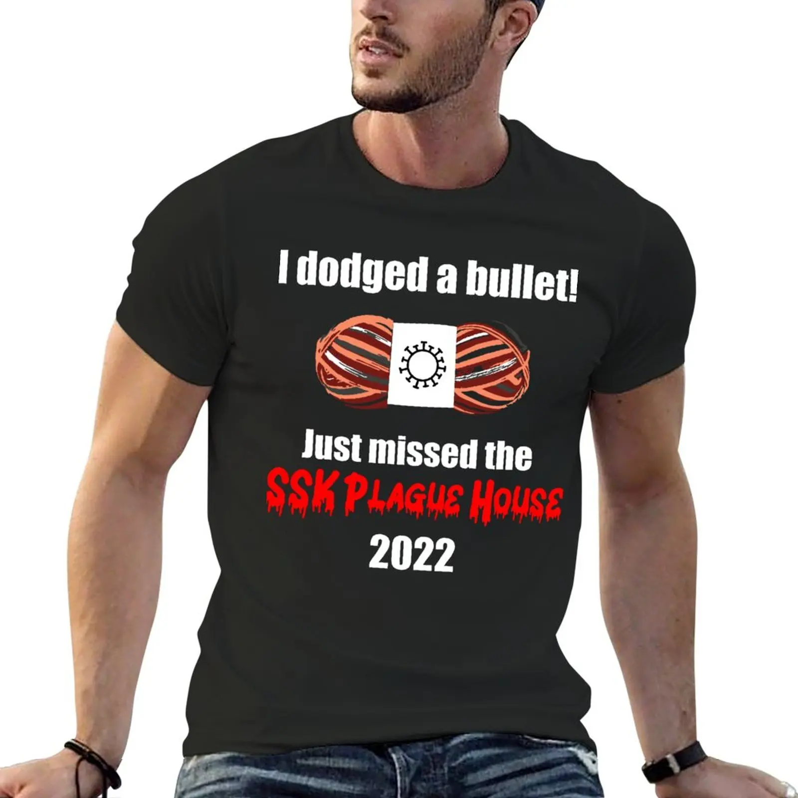 

I dodged a bullet SSK Plague House T-Shirt kawaii clothes anime clothes summer top graphics Short sleeve tee men