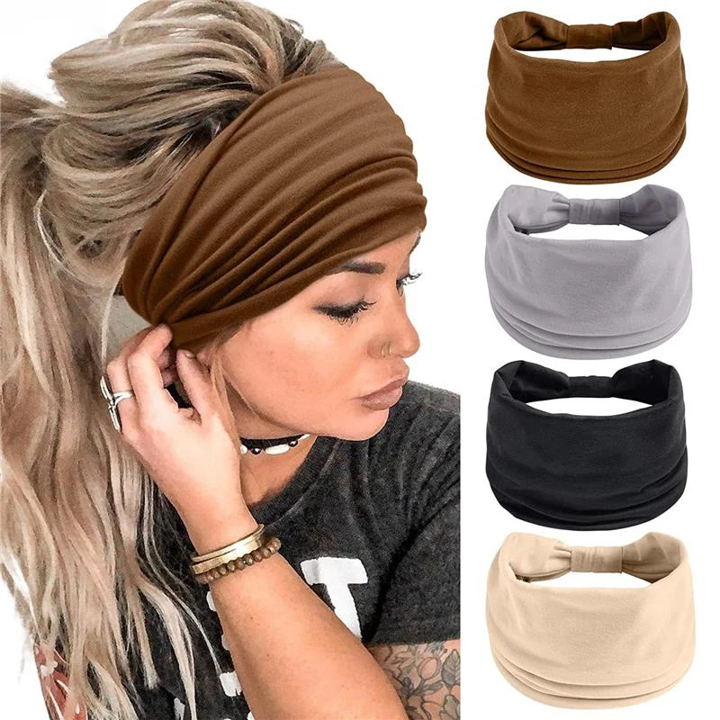 

Women's Solid Color Elastic Wide Brimmed Knotted Headbands Soft Comfortable Sweat Absorbing And Non-slip Sport Yoga Headband