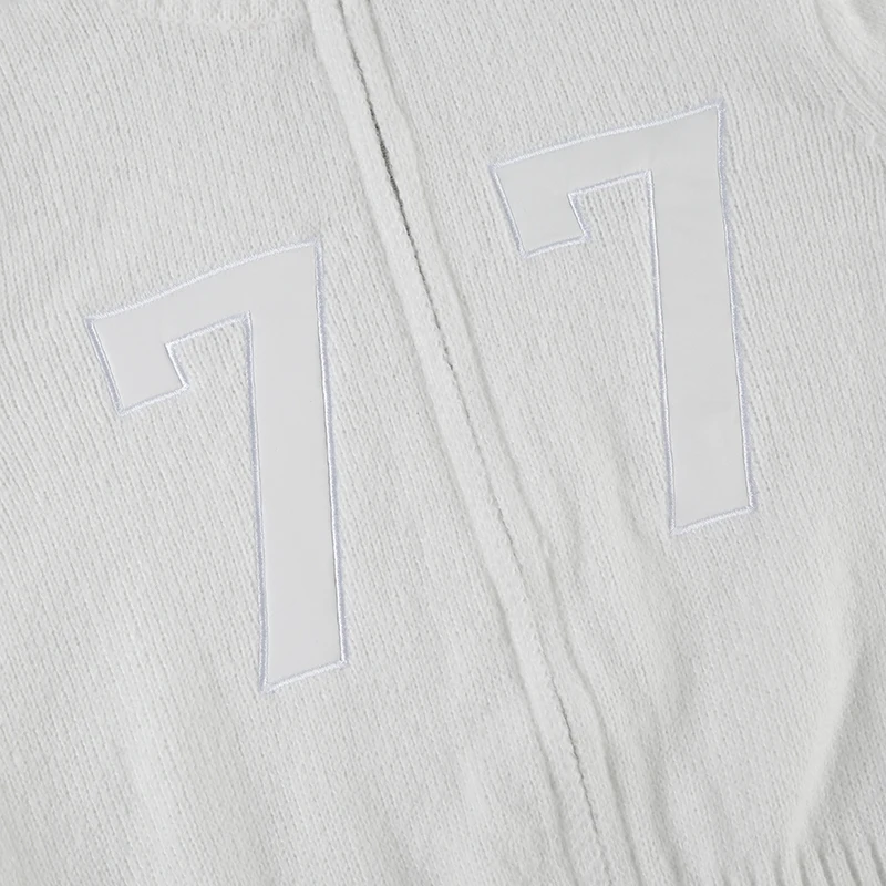 Women Letter Print Slim Zipper Sweater Turtleneck White Basic Long Sleeve Knitted Cardigan Coat Autumn Winter Outfits