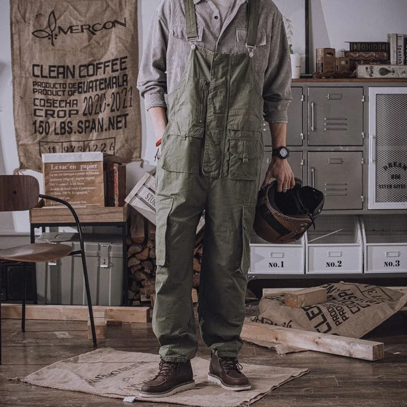 Retro Worker Attire Strap Trousers Work Clothes Casual Outdoor Adventure Field Jumpsuit Men's Suspender Pockets Pants M-5xl