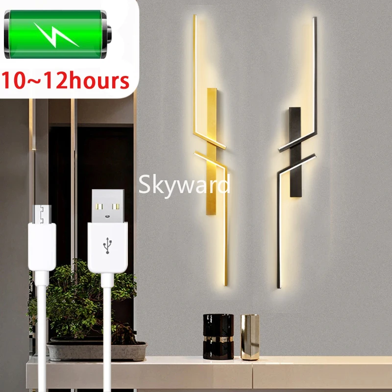 ModernMinimalistStripLED100cmRechargeableWallLightGoldBedroom